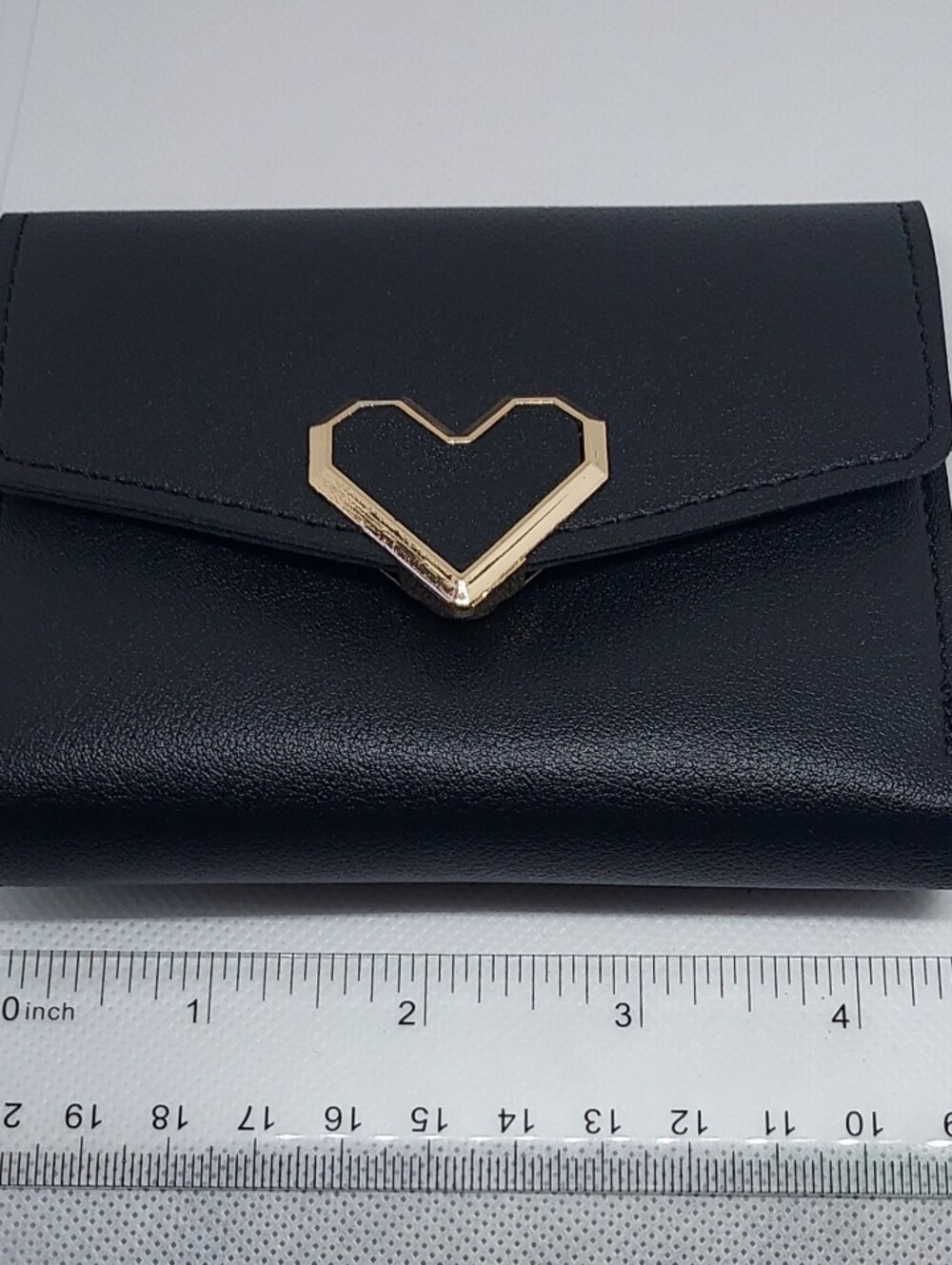 Wallet Faux Leather With Heart Snap Closure Black NWT - Picture 5 of 6